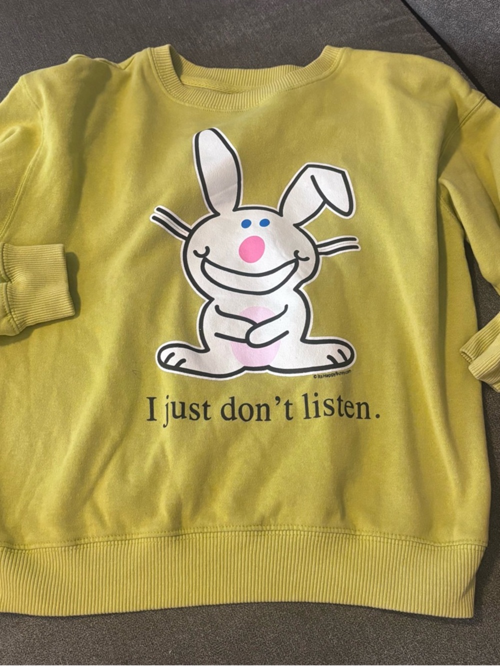Yellow Y2K Happy Bunny Graphic Crew neck - "I just don’t listen."